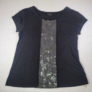 Theory Jovie Black Short-Sleeve Metallic Sequined Pima Cotton Blend Top Size XS